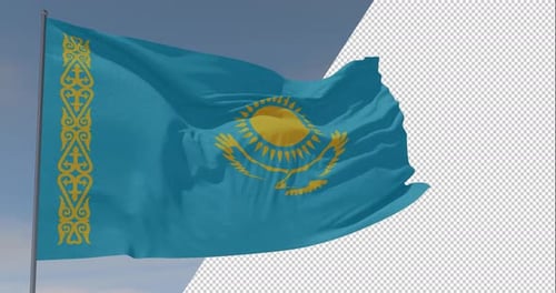 Kazakhstan National Flag Waving Realistic Animation
