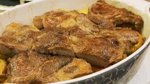 Juicy Pork Chops with Potatoes Ready to Eat