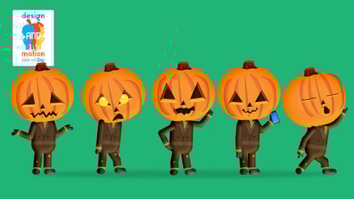 Animated Pumpkin Head Character with Halloween Actions and Loops