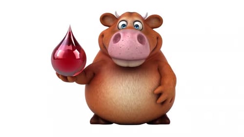 Animated Cow Character with Blood Drop and Pointing Gesture