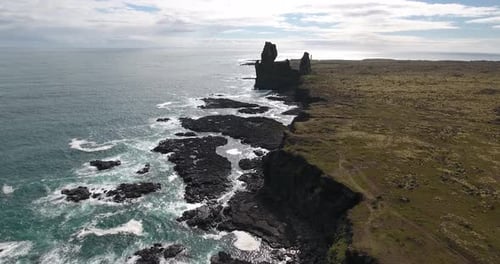 Aerial view of Snaefellsnes peninsula volcanic coast in Iceland