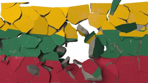 Breaking Wall with Painted Flag of Lithuania
