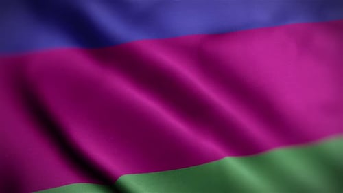 Waving Flag Fabric Background with Blue, Magenta, and Green Stripes