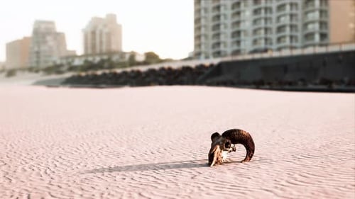 Animated Ram Skull on a Sandy Beach