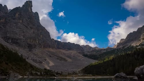 Timelapse of Clouds Over Lago Di Sorapis Lake Mountain Italy Dolomites