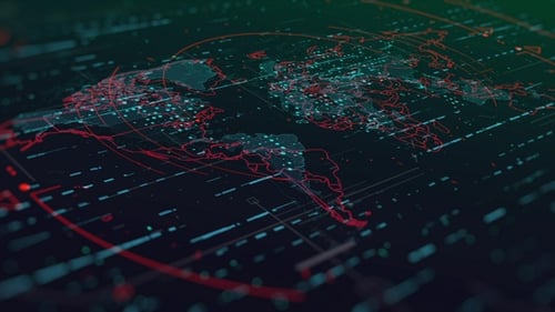 Futuristic Digital World Map Network Grid Animation