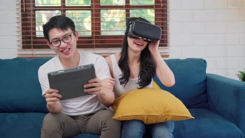 Couple Enjoys VR Experience at Home