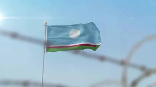 Sakha Republic Flag Behind Border