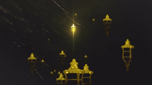 Golden Islamic Lanterns Glowing Loop Background