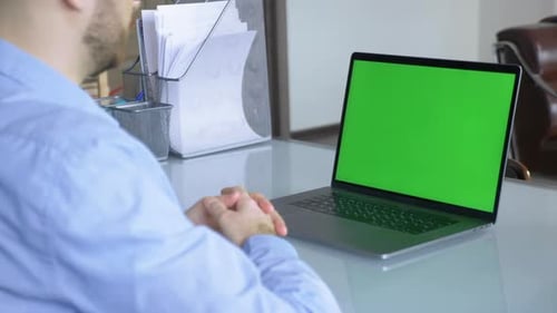 tablet laptop computer with green screen chroma key display internet business office technology