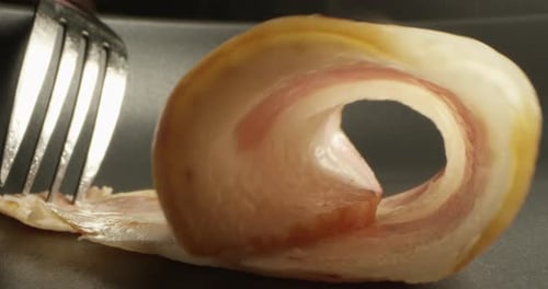 Unwrapping Bacon and Pork Meat Close Up
