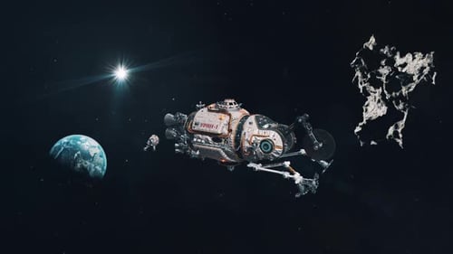 Nave minera de asteroides múltiples en el espacio cerca de la Tierra