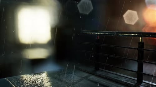 Urban Rainy Night Street with Bokeh Lights and Reflections