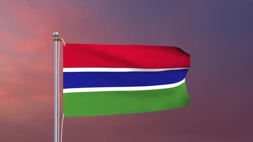 Realistic Waving Flag of The Gambia on a Flagpole