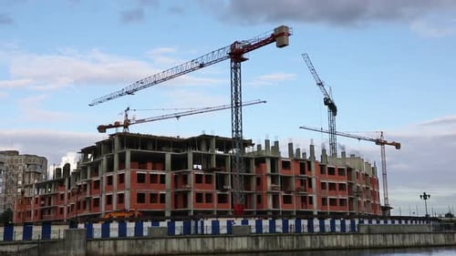 Construction Site with Cranes Building Skyscraper