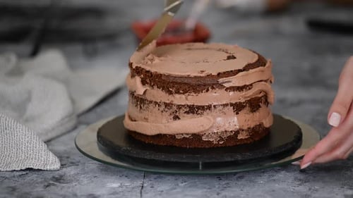Pastry Chef Making Chocolate Cake in Bakery Shop