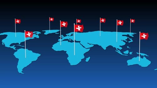 Flat Design World Map Global Locations Waving Flag Animation