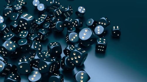 Falling Black Dice with Golden Pips Background