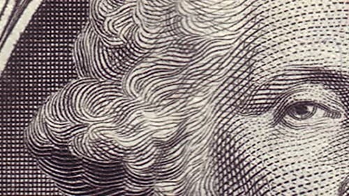 Cash American One Dollar Makroansicht. 1 USD Nahaufnahme Stop-Motion-Hintergrund