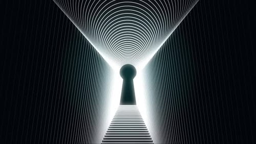 Abstract Keyhole Reveal with Glowing Geometric Tunnel Animation