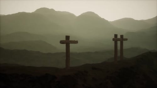 Wooden Crucifix Cross at Mountain