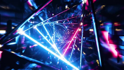 Gráfico en movimiento de volar en el túnel digital del triángulo de rotación