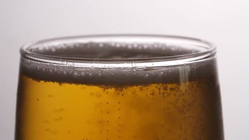 Golden Beer Poured into Glass with Bubbles