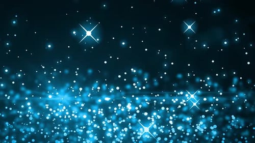 Animation mehrerer glühender blauer Lichtpunkte, die sich in hypnotischer Bewegung auf blauem Hintergrund bewegen