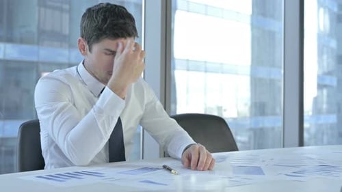 Homme d'affaires ambitieux pensant et travaillant sur des documents de projet