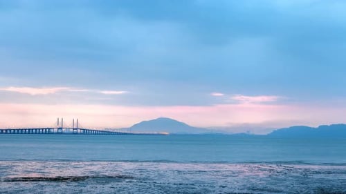 Penang Landscape Sunrise Across the Canal Bridge Timelapse In Malaysia