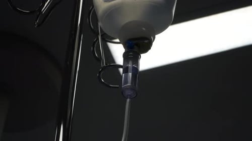 Close Up of IV Fluid Bag in Hospital