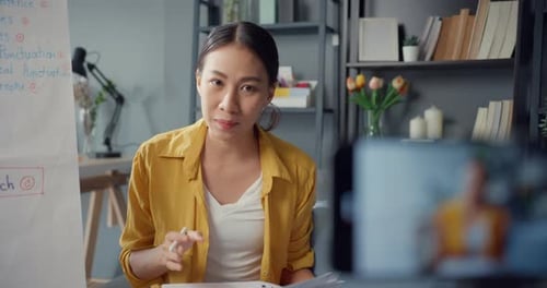 Cheerful Woman Teaching Online Lesson Remotely From Home