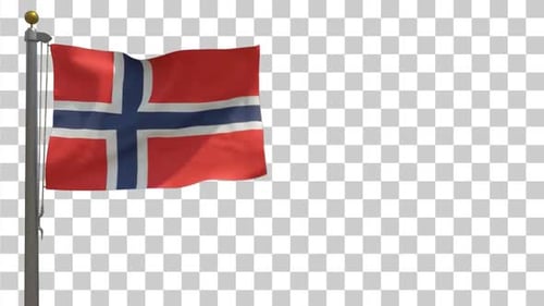 Waving Norway Flag on Flagpole with Alpha Channel