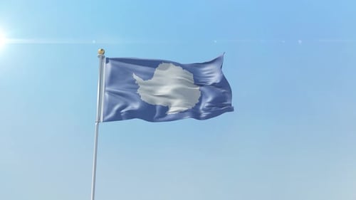 Antarctica Flag Waving in Realistic Blue Sky Animation