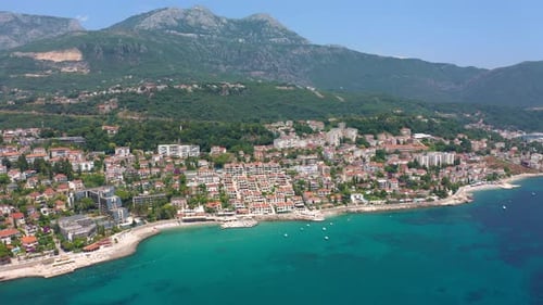 Aerial View on Sea Coast the Old Town with Orange Roofs