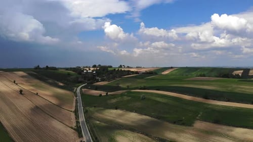 Agriculture Fields Aerial View on Cloudy Day