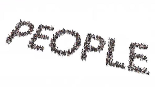 Animated Crowd Forms Abstract Shapes and Text Reveal