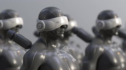 Futuristic Cyborgs with VR Headsets Technology Background Animation