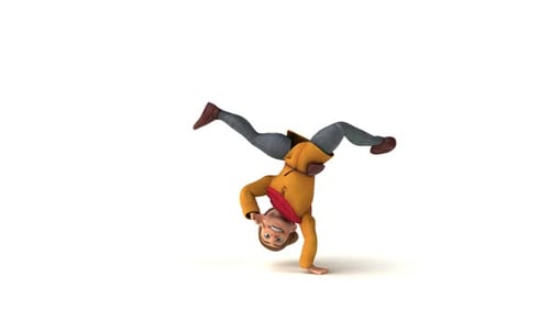 Fun 3D cartoon medieval man doing breakdance