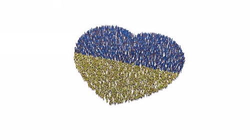 Animated Crowd Forms Heart in Blue and Yellow Colors