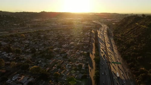 Aerial Los Angeles Freeway traffic
