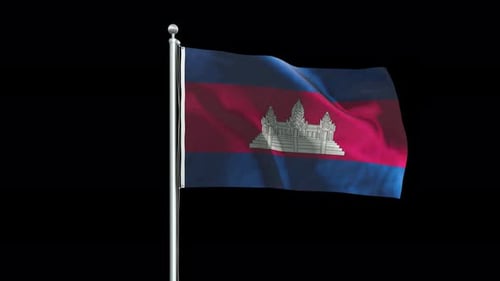 Realistic Cambodian National Flag Waving on a Pole