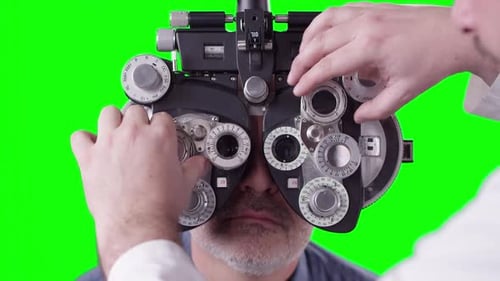 Eye Exam with Phoropter on Green Screen