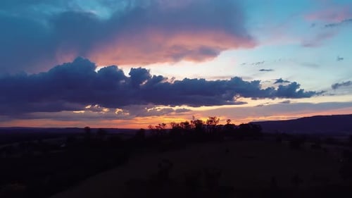 Sunset rural landscape aerial view. Nature scenery