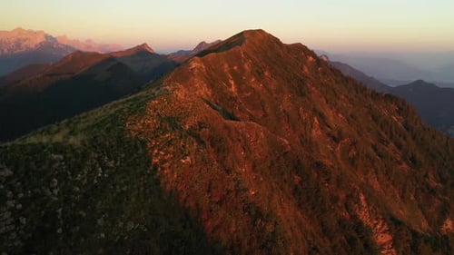 Majestic Mountain Range at Sunrise Aerial View