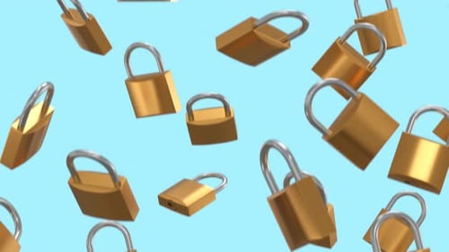 Falling Padlocks Loop on a Light Blue Background