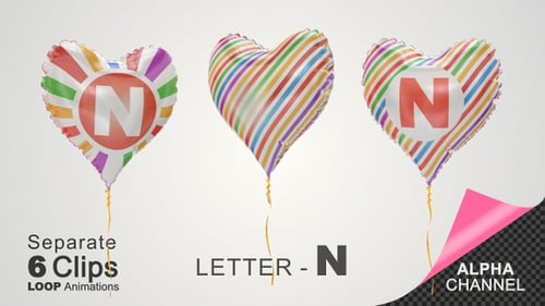 Heart-Shaped Foil Balloon with Colorful Stripes and Letter N Reveal