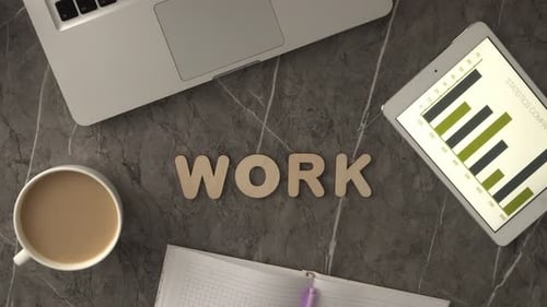 Office Desktop with Laptop, Tablet and Coffee