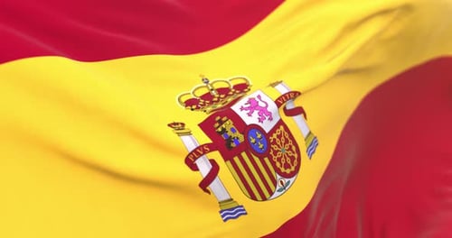 Waving Flag of Spain with National Coat of Arms