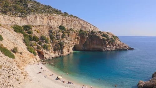 Hidden Beach with a Cave and Azure Sea Along the Road From Demre To Antalya Turkey